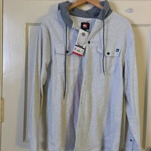 Quiksilver Shirt Hooded Flannel Shacket Jacket Men Skater Streetwear SIZE M GRAY